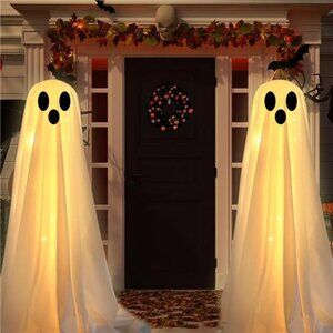 Halloween Decorations Outdoor -DIY 2PCS Large Lighted White Cloth Ghosts-Cute
